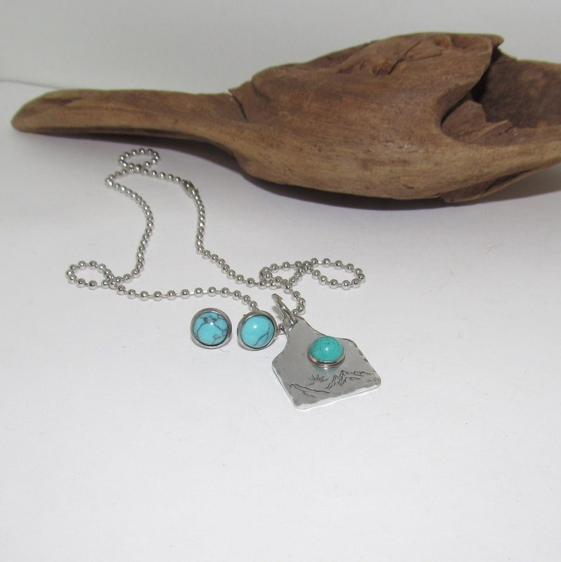 Initial necklace and earring set , personalized necklace pendant, Boho western theme necklace, western jewelry for her, pendant necklace, view 2