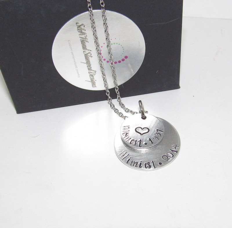 2 layer mothers necklace with kids names, custom hand stamped jewelry , personalized necklace for her, gift for mom, mimi necklace, view 4