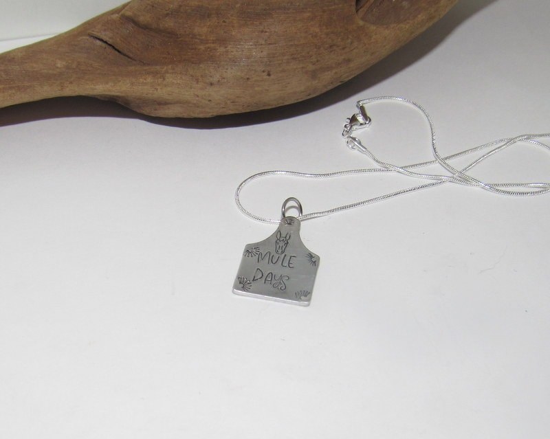 Cow tag Mule necklace for her, personalized necklace pendant, horse lover gift, western jewelry for her, pendant necklace, view 3