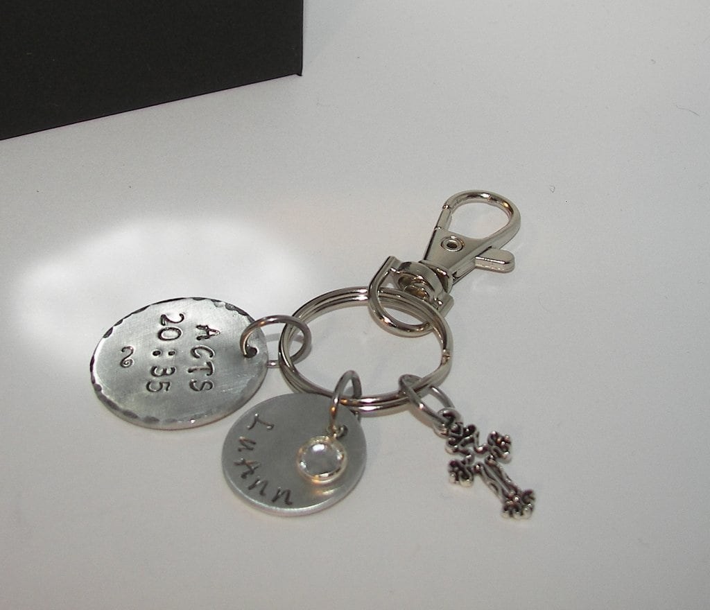 Acts 20:35 custom hand stamped key ring with verse , personalized key ring, hand stamped jewerly , custom stamped, handstamped jewelry, view 2