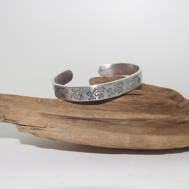 Sterling silver May Birth flower bracelet, stamped jewelry, personalized jewelry, brides maids gifts, nature flower jewelry