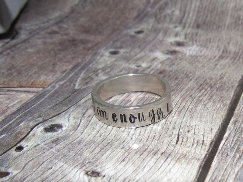 I am enough pewter ring, daily inspiration rings, stamped jewelry , personalized rings, custom rings, view 2