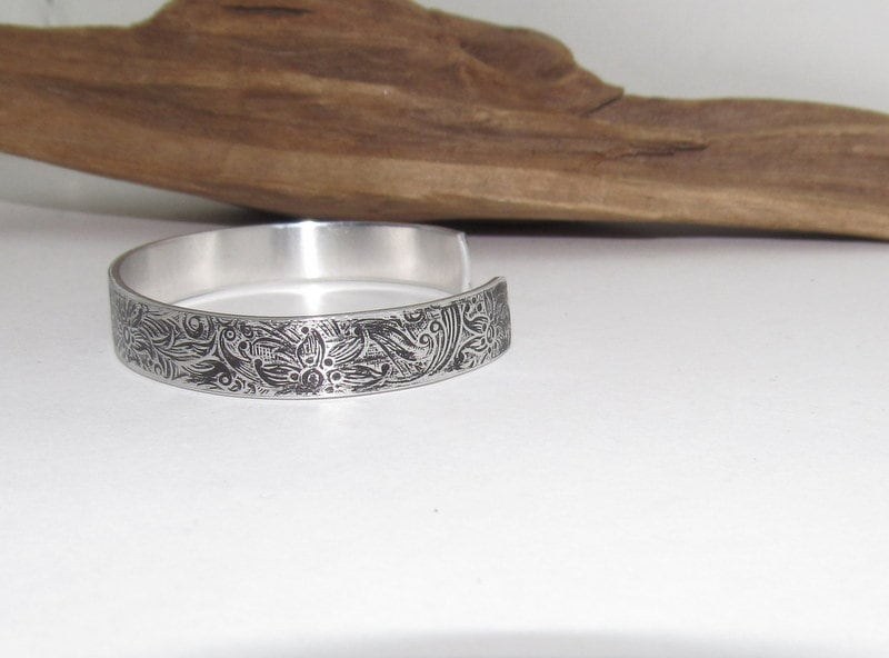 Tarnished Paisley Floral Print Embossed Cuff, boho paisley jewelry, personalized cuff bracelet, Bff gift, western jewelry cuff,, view 3
