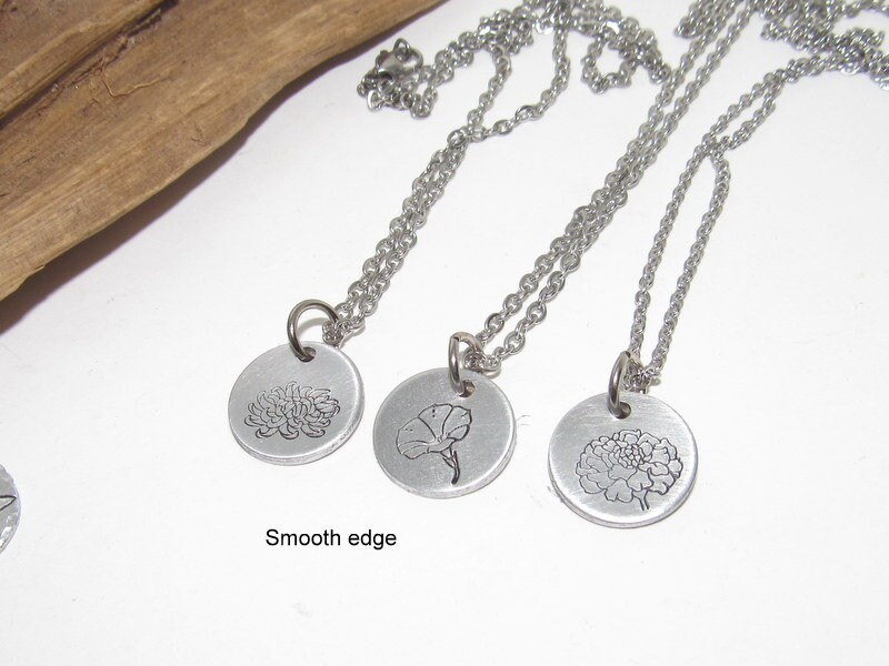 Sterling Birth flower necklace, Kids birth month flower gift, personalized hand stamped jewelry, Mothers day gift for mom , flower jewelry, view 6