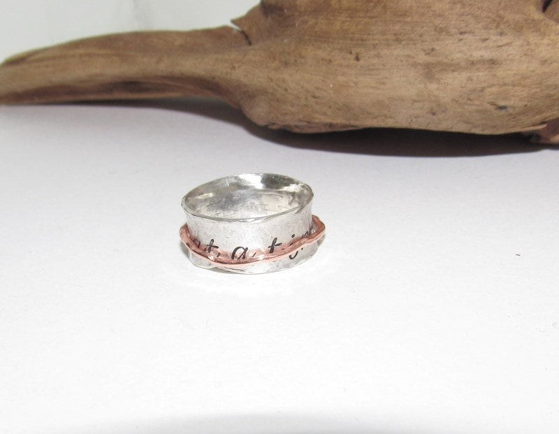 One day at a time Sterling silver spinner ring, custom personalized ring, thumb ring, hand stamped jewelry for mom, Anniversary gift for mom, view 4