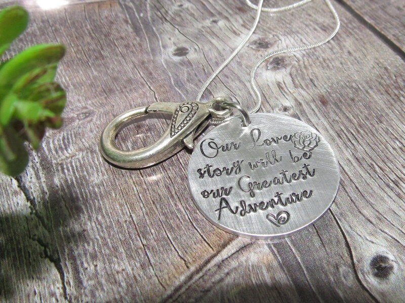 Our love story personalized Ring holder necklace , mother to be gift, hand stamped new mom or mommy to be necklace handstamped jewelry