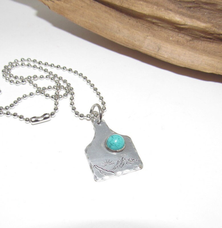Mountain them Cow tag necklace , personalized necklace pendant, Mountain necklace, western jewelry for her, pendant necklace, view 2