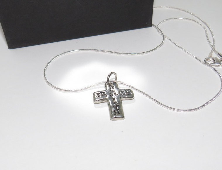 personalized Faith cross necklace, personalized cross jewelry, custom stamped Faith gift for mom, best friend encouragement gift, view 5