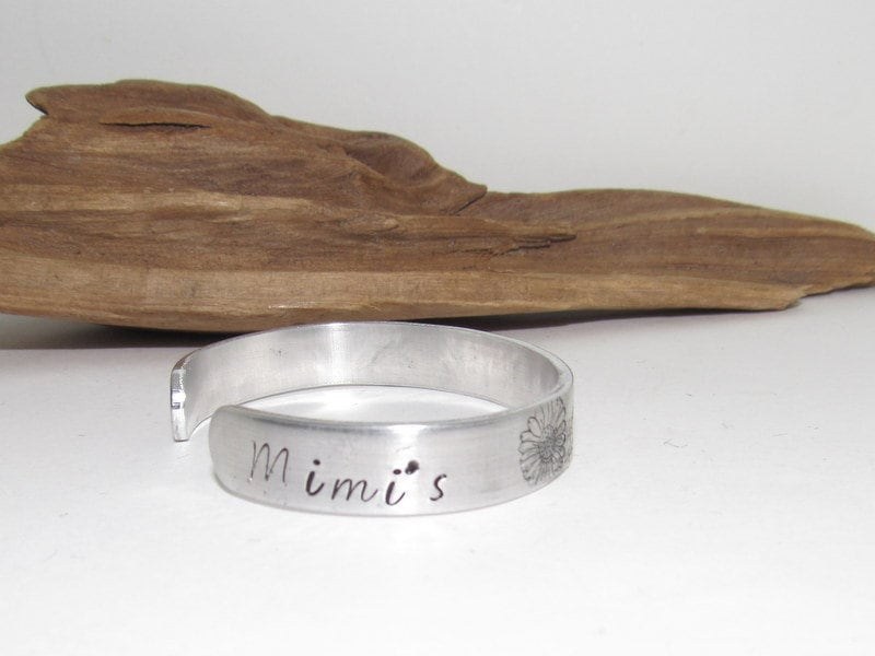 Sterling silver Mothers flower bracelet, Kids birth month flower, personalized hand stamped jewelry, gift for mom , flower jewelry, view 3