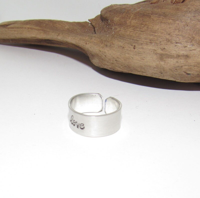 Love Adjustable stamped ring, love aluminum ring, inspiration rings, adjustable silver ring, stamped jewelry,, view 3