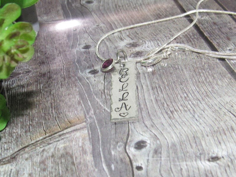 skinny pewter bar necklace with kids names, personalized jewelry for mom, mommy necklace for her, custom hand stamped jewelry