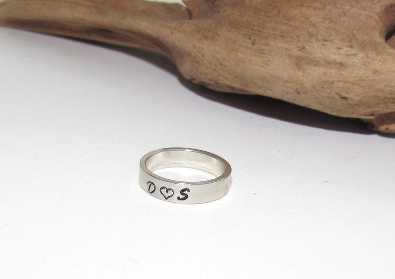 Couples initials pewter ring, daily inspiration rings, stamped jewelry , personalized rings, custom rings, view 3