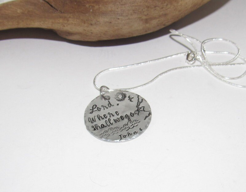 John 6 lord where shall we go necklace, Spiritual personalized jewelry for mom, Bible quote necklace, Mothers custom hand stamped jewelry, view 3