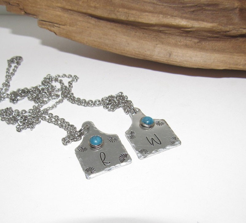 Sterling silver Personalized Initial Cow tag necklace , horse lover gift, western jewelry for her, pendant necklace