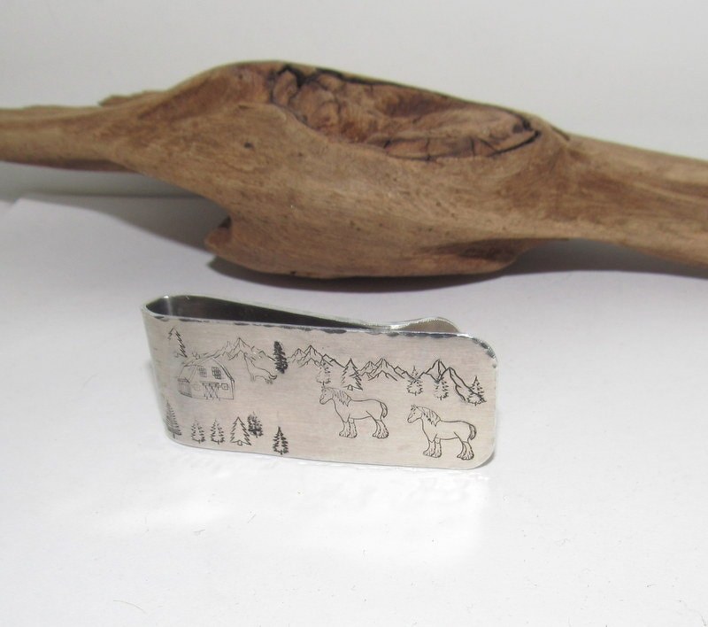 Custom mountain money clip for dad, western horse theme money clip, groomsmen gift, gift for husband, graduation gift for him, view 4