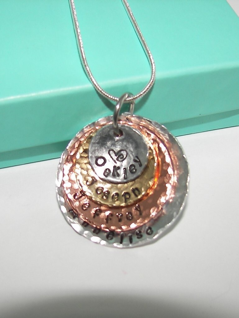 4 layer mom necklace with kids names, personalized mom necklace, custom hand stamped jewelry , Mothers day gift for mom or Grandma, view 7