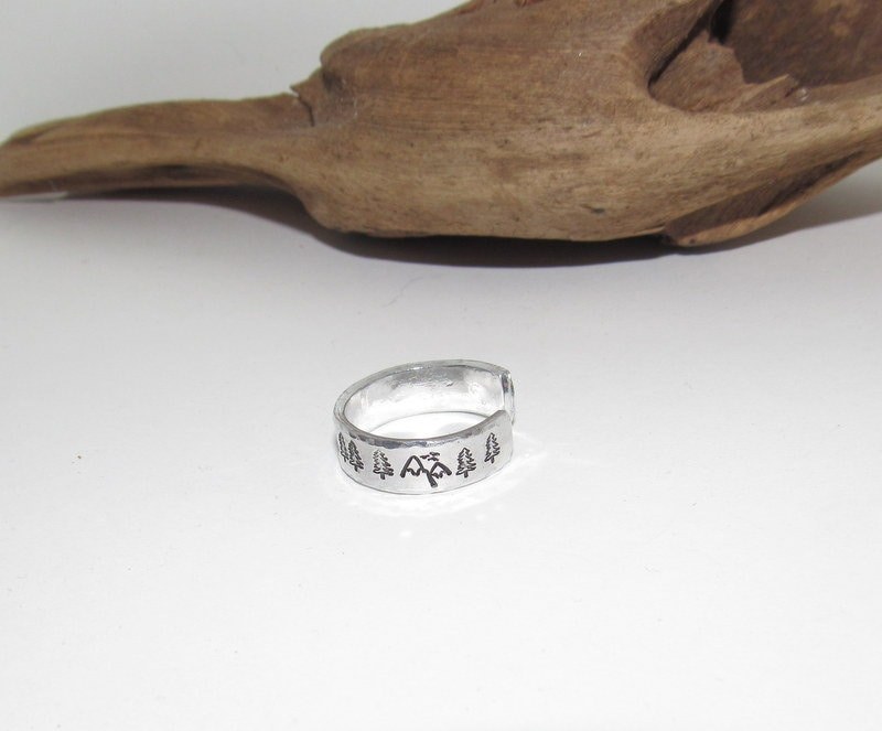 Wolf ring ,mountain ring, Personalized Adjustable stamped ring, turtle lover stamped jewelry, boho beachring, view 2