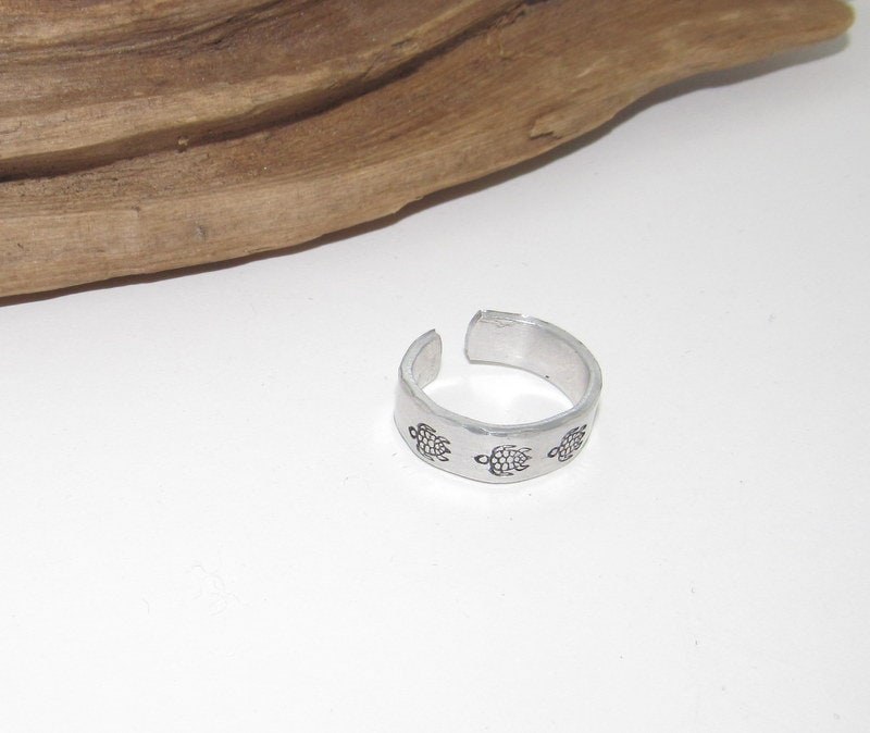 Stamped turtle ring, Personalized Adjustable stamped ring, turtle lover stamped jewelry, boho beachring, view 3