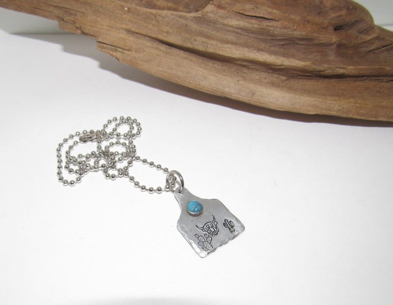 Bull head Cow tag necklace , personalized necklace pendant, horse lover gift, western jewelry for her, pendant necklace, view 4