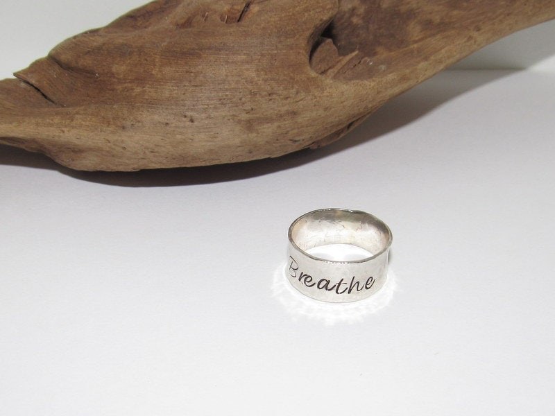 Sterling silver Breathe ring, secret message ring, thumb ring ,custom personalized jewelry, hand stamped jewelry for mom,, view 6