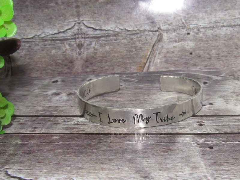 I love my tribe cuff bracelet, bridesmaid gifts, best friend gift, personalized bracelet for her, handstamped jewelry, view 2