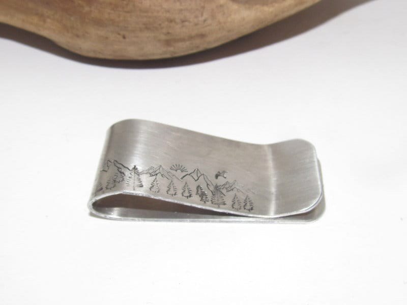 Custom mountain theme money clip for dad, western theme money clip, groomsmen gift, gift for husband, graduation gift for him, view 3
