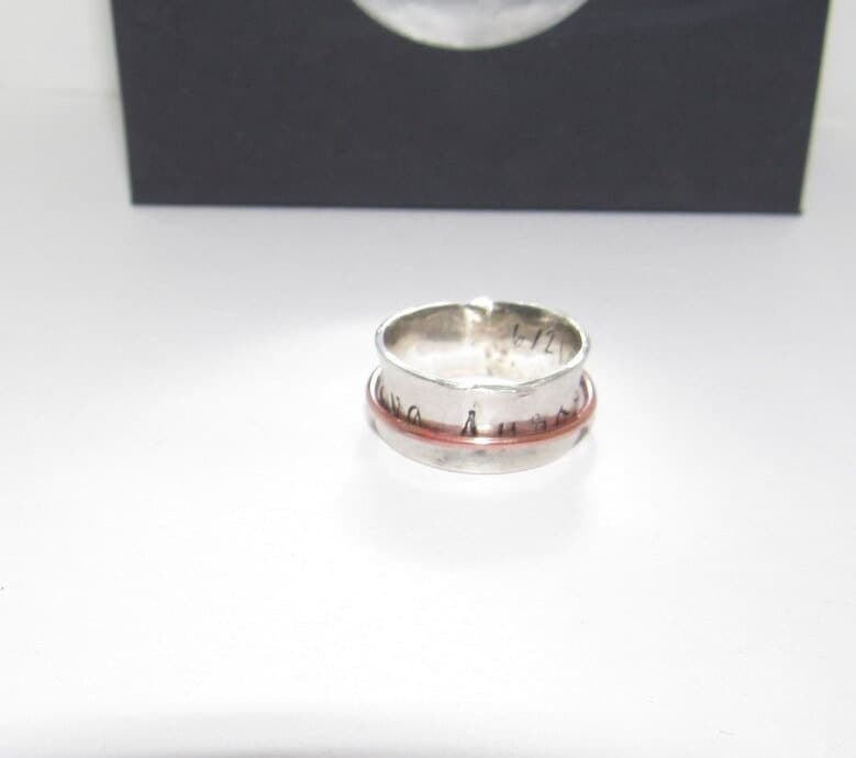 Sterling silver spinner ring, kids name and birthdate ring, personalized jewelry, hand stamped jewelry for mom, Anniversary gift for mom