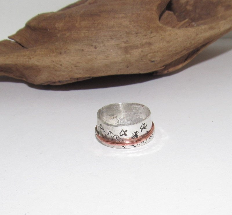 Sterling silver spinner ring, custom personalized jewelry, hand stamped jewelry for mom, Anniversary gift for mom, view 2