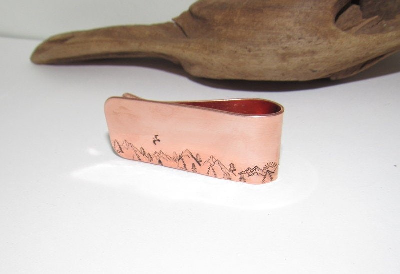 Hand Stamped Rustic gift for Dad, Copper Money Clip for Nature Adventure Travel lover, Gift for Husband Grandpa Best Man or Groomsman, view 5