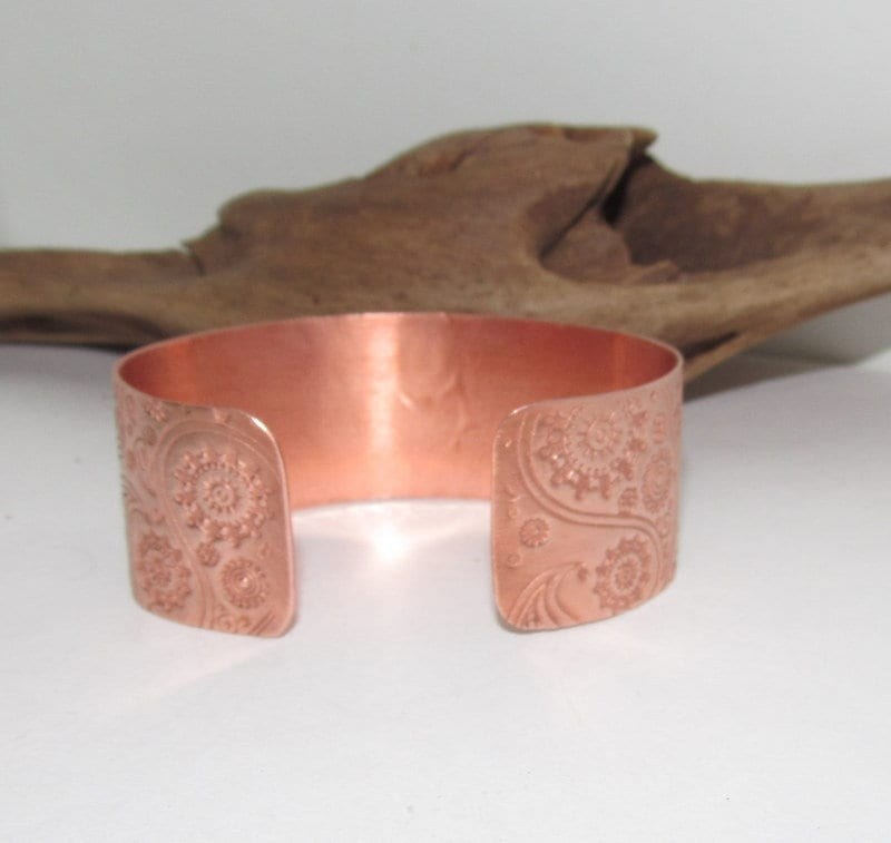Copper Paisley Floral Print Embossed Cuff, boho paisley jewelry, personalized cuff bracelet, Bff gift, western jewelry cuff,, view 5