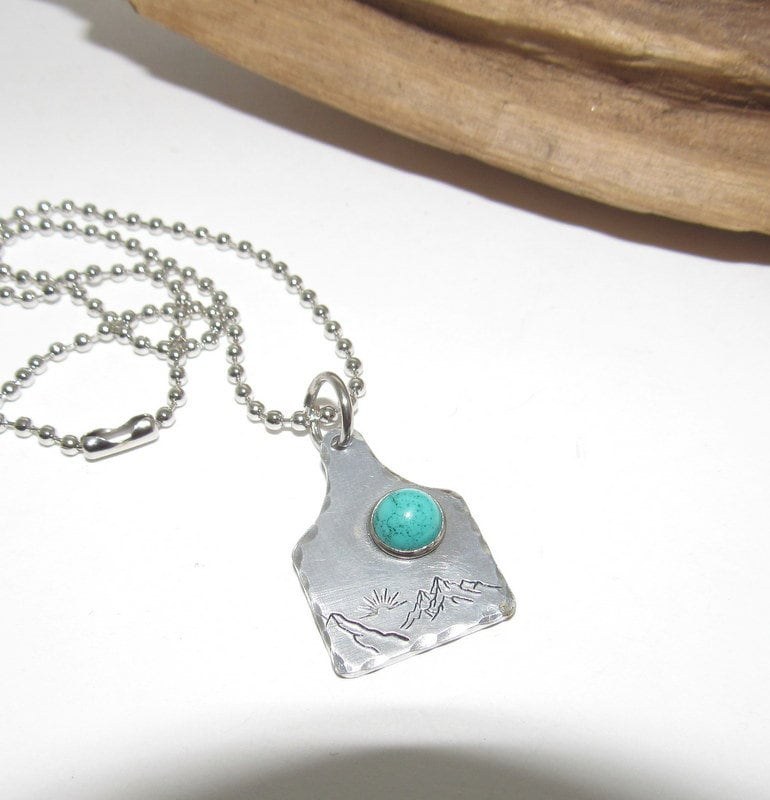 Mountain them Cow tag necklace , personalized necklace pendant, Mountain necklace, western jewelry for her, pendant necklace, view 3