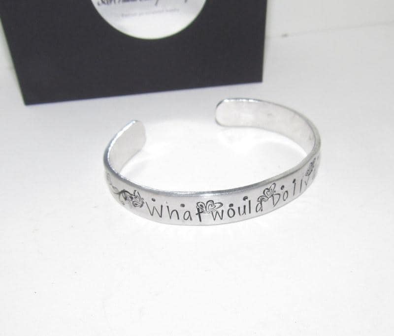 What would Dolly do cuff, country girl jewelry, custom stamped jewelry, personalized jewelry, brides maids gifts,, view 2