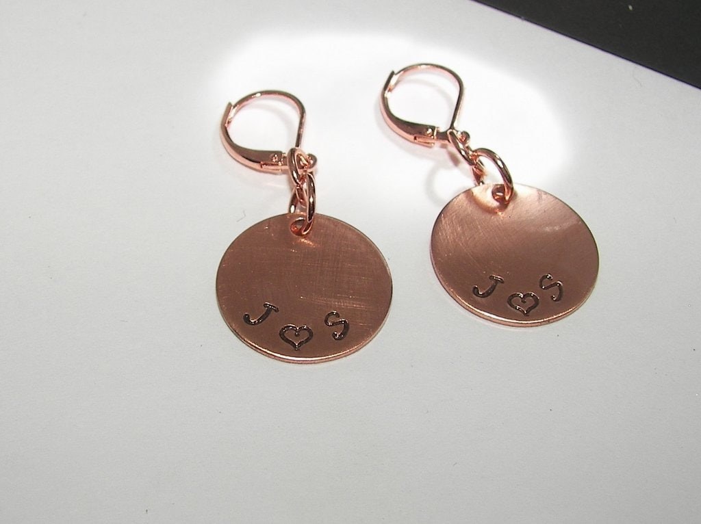 personalized dangle drop earrings , custom personalized jewelry, handstamped jewerly, handstamped jewelry, view 3