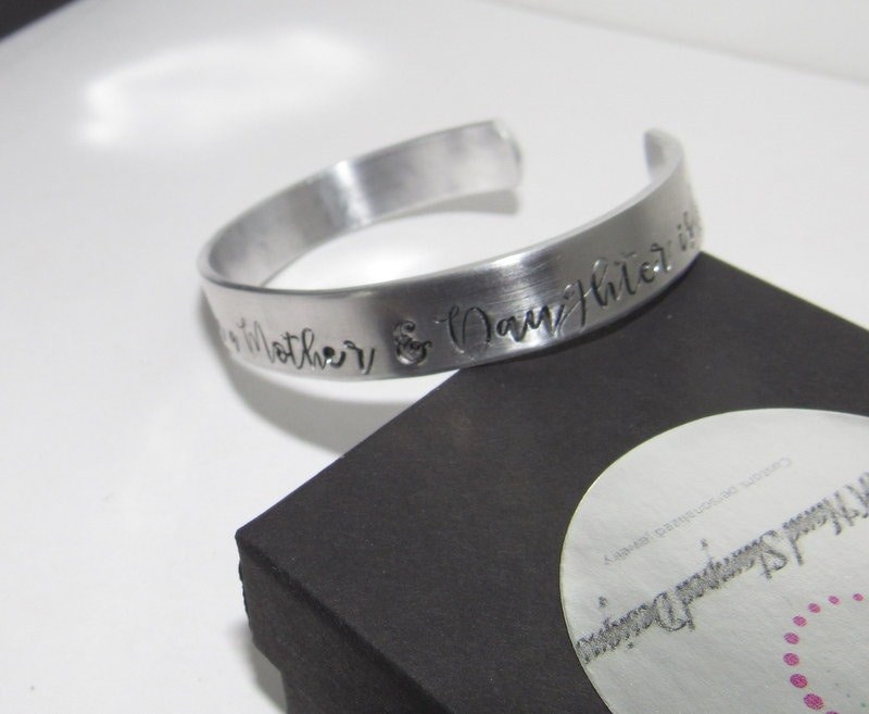 The love between a mother and a daughter is forever Pewter cuff, hand stamped cuff bracelet personalized jewelry, handstamped jewelry, view 5