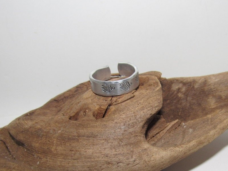 Stamped turtle ring, Personalized Adjustable stamped ring, turtle lover stamped jewelry, boho beachring, view 5