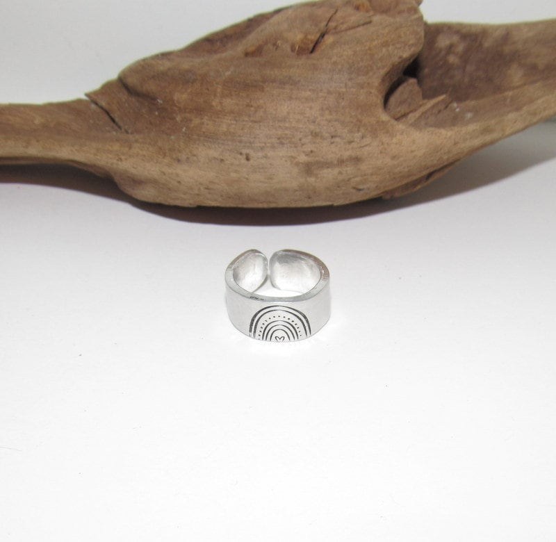 Rainbow Adjustable stamped ring, rainbow lover aluminum ring, inspiration rings, adjustable silver ring, stamped jewelry,, view 2