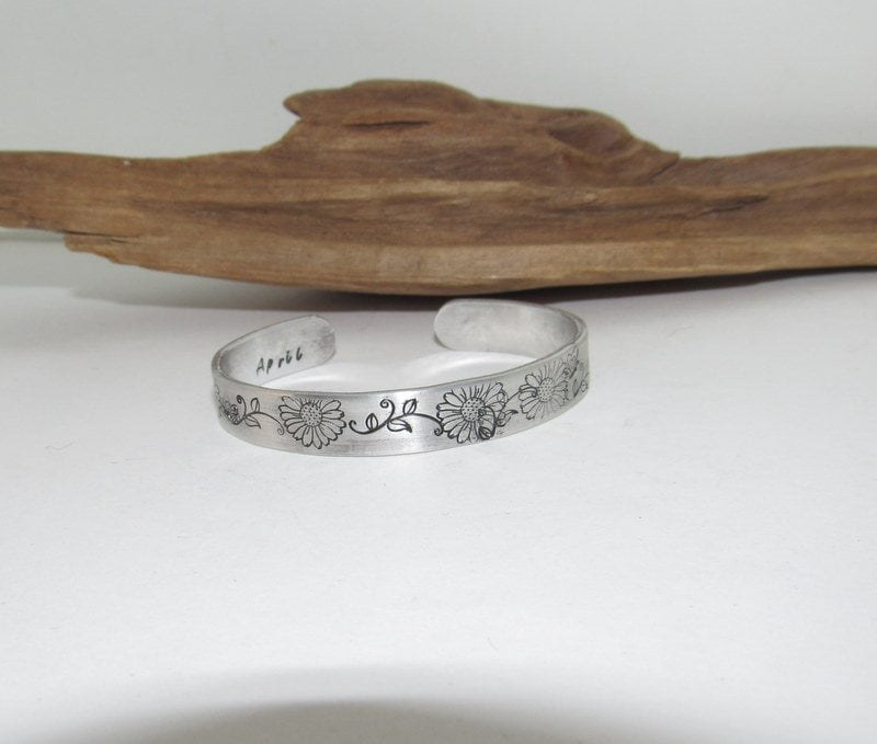 Sterling silver April Birth flower bracelet, stamped jewelry, personalized jewelry, brides maids gifts, nature flower jewelry, view 2