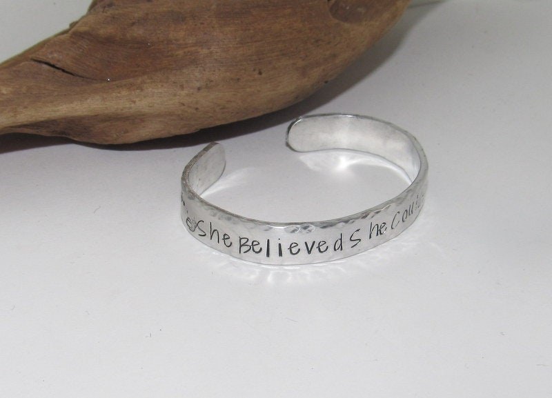sterling silver She believed she could so she did cuff bracelet, stamped jewelry, graduation gift for best friend personalized, view 3