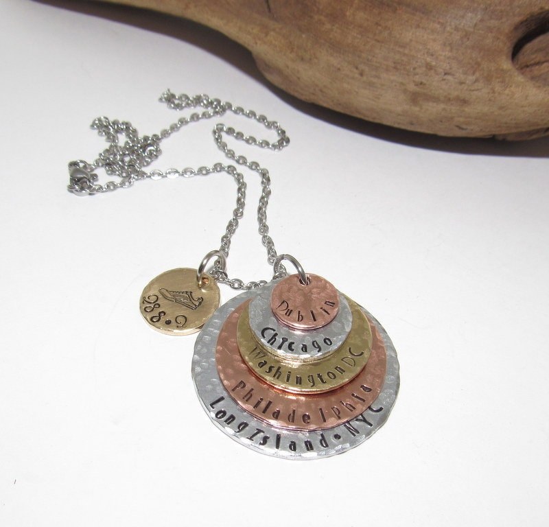5 layer mom necklace with kids names, personalized mom necklace, custom hand stamped jewelry , Mothers day gift for mom or Grandma, view 4