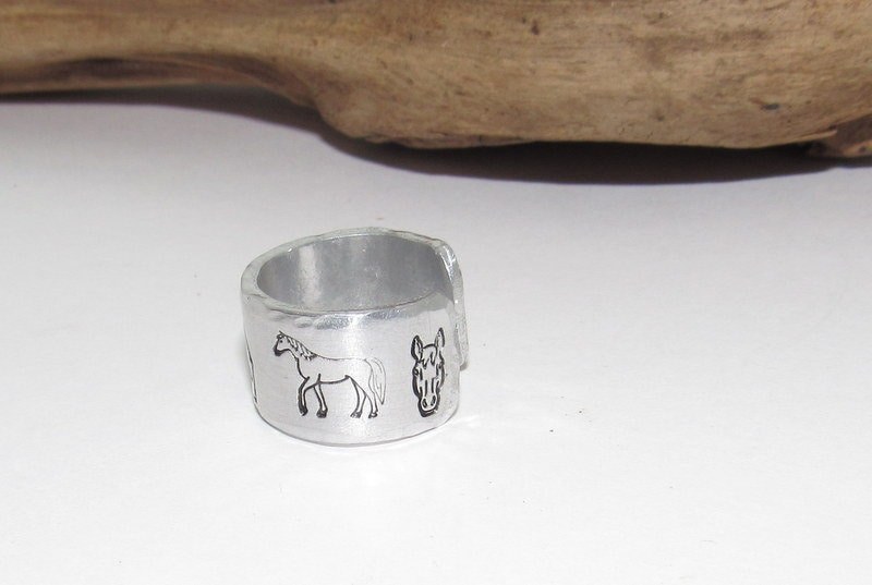 Horse barn ring, horse lover Aluminum Hand Stamped Ring, horse lover jewelry personalized adjustable ring, gift for horse lover, view 3