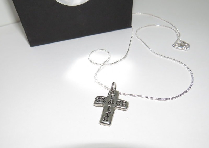 personalized Faith cross necklace, personalized cross jewelry, custom stamped Faith gift for mom, best friend encouragement gift, view 3