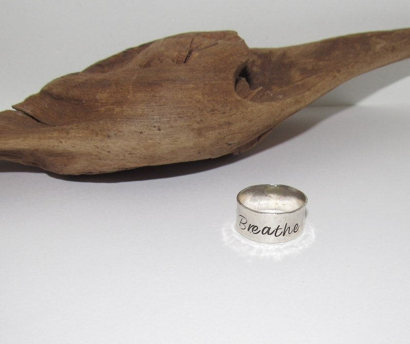 Sterling silver Breathe ring, secret message ring, thumb ring ,custom personalized jewelry, hand stamped jewelry for mom,