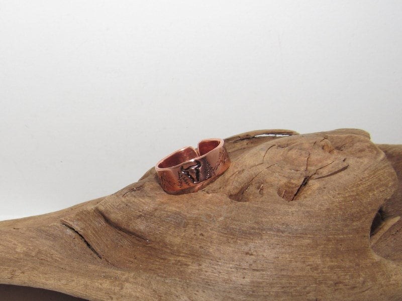 copper mountain western ring, steer head ring, Personalized ring, Adjustable stamped ring, stamped jewelry,, view 4