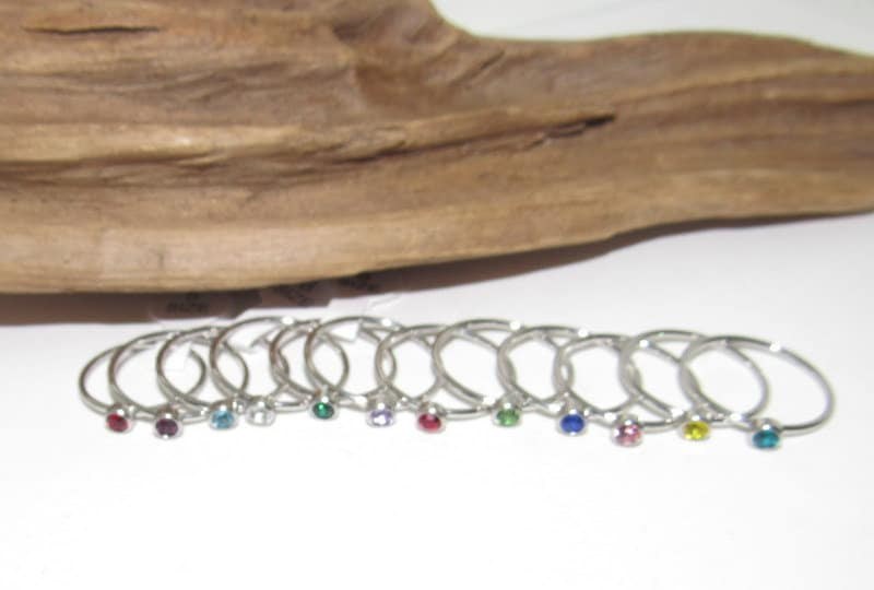 Kids birth stone ring, skinny stacking rings , personalized birth month ring, birthstone stacking ring, view 2