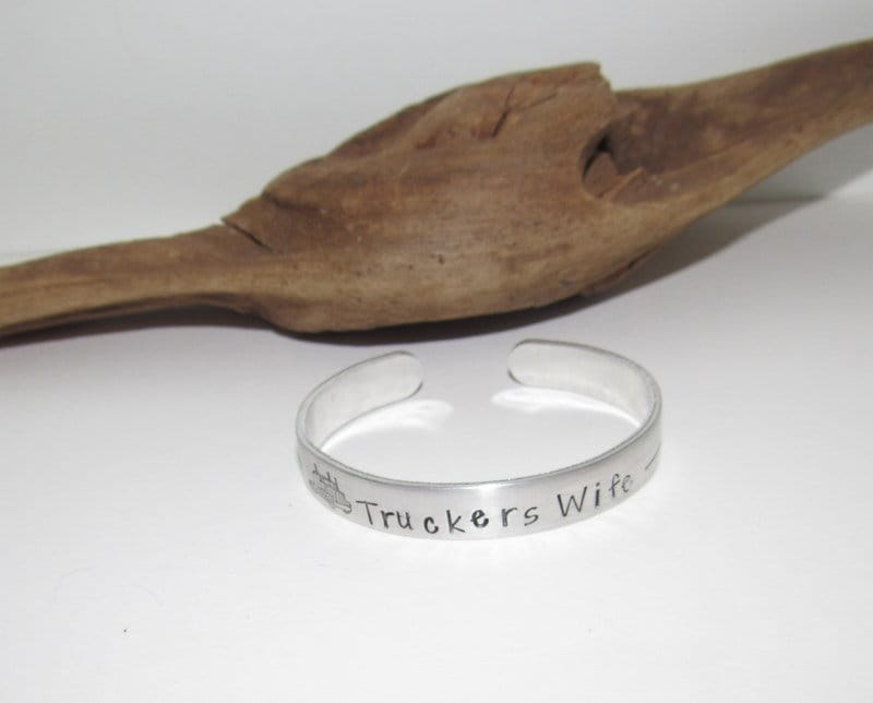 Trucking life cuff bracelet, Truckers wife gift, Personalized Adjustable stamped cuff bracelet, adjustable cuff stamped jewelry