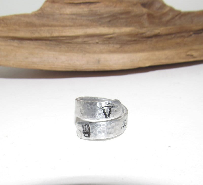 Western Personalized Adjustable stamped ring, inspiration rings, adjustable silver ring, stamped jewelry, boho mountain ring
