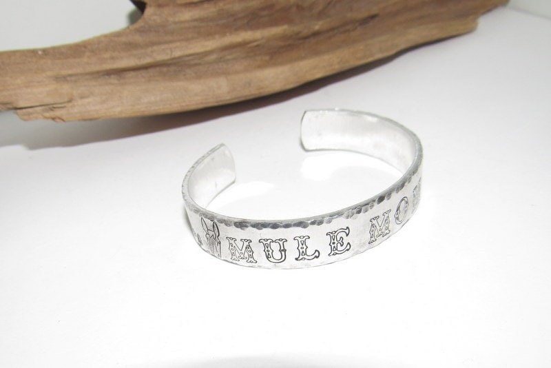 Personalized Mule Mom Western Bracelet, Customizable Hand Stamped Cuff for Horse Owners, Cowgirl Approved Equestrian Bracelet, view 3