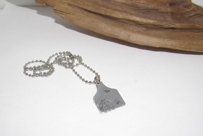 Barn yard Cow tag necklace , personalized necklace pendant, sheep necklace, western jewelry for her, pendant necklace, view 2