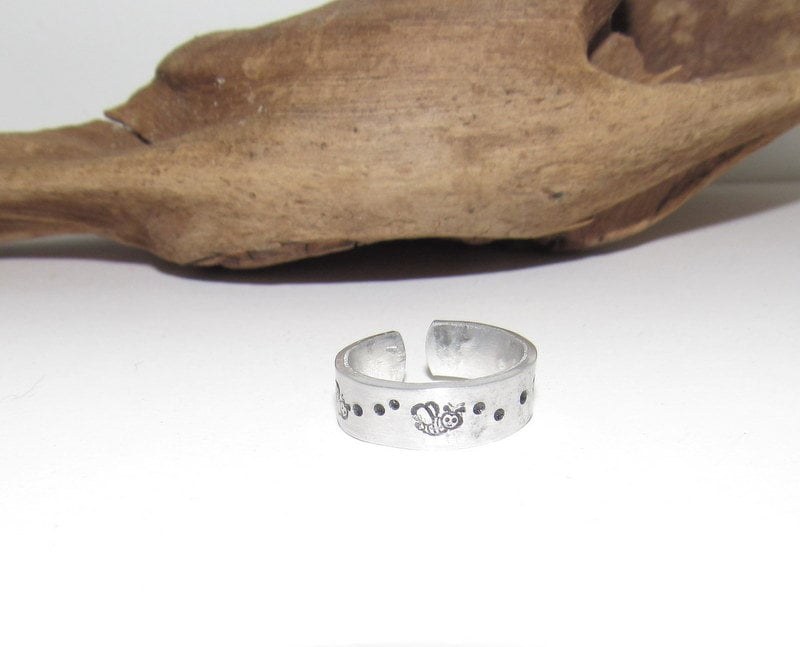 Bee's Inspirational Ring, Bee keeper gift, Nature Inspirational Ring ,Personalized Silver Hand Stamped Ring, Aluminum Hand Stamped Ring, view 2