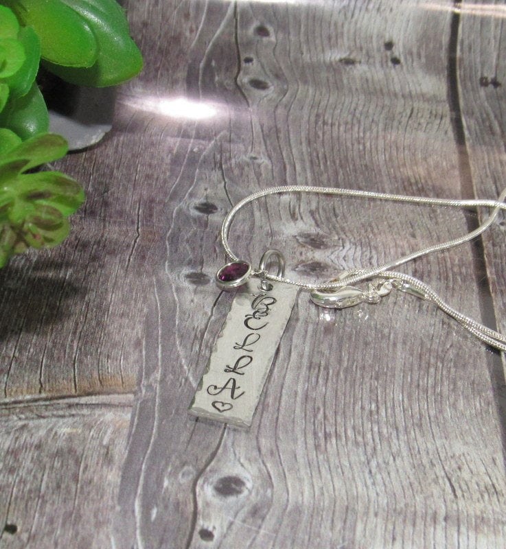 skinny pewter bar necklace with kids names, personalized jewelry for mom, mommy necklace for her, custom hand stamped jewelry, view 4